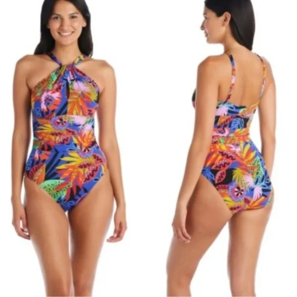 Bleu Rod Beattie Womens Night Safari Floral One Piece Swimsuit High Neck Size 12 - Picture 12 of 13
